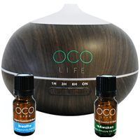 Organico by Oco Life Zen Dark Wood Grain Ultrasonic Diffuser With Reawaken 10ml & Breathe 10ml